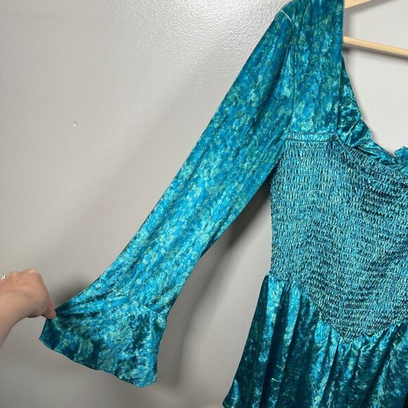 Free People Bali Tightrope Romper Size Large Turquoise Velvet Mermaidcore Boho - Picture 5 of 13